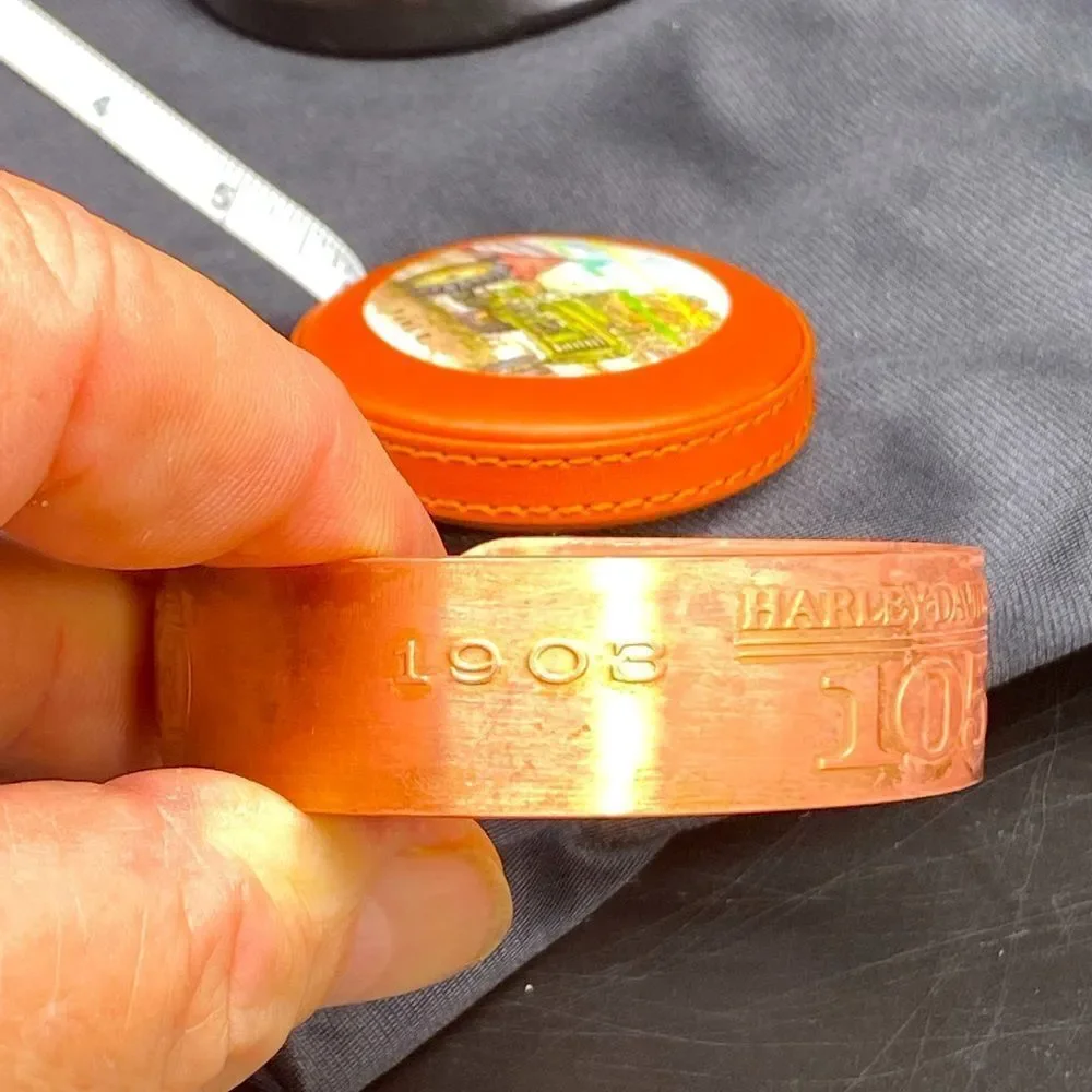 Mens 7 1/2” heavy solid copper Harley Davidson 105 year anniversary bracelet